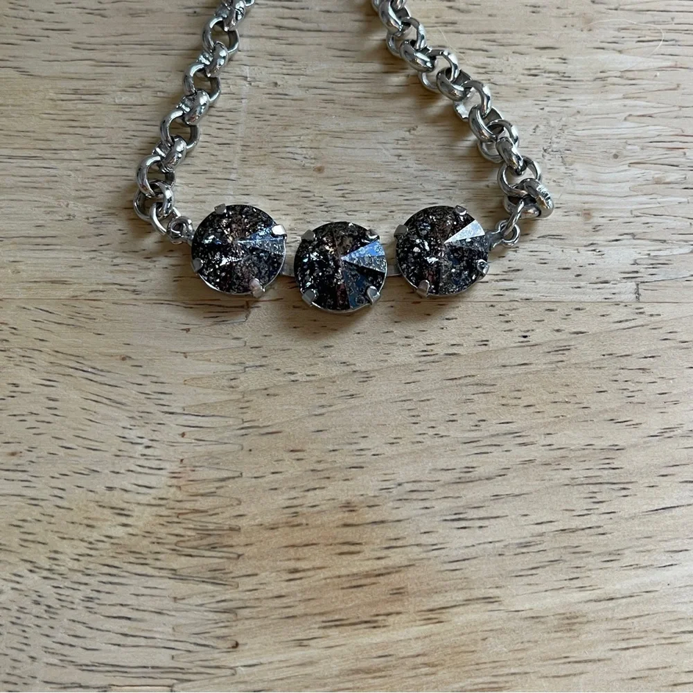 Crystal Silver Night Patina Three Setting Bracelet Set In Rhodium